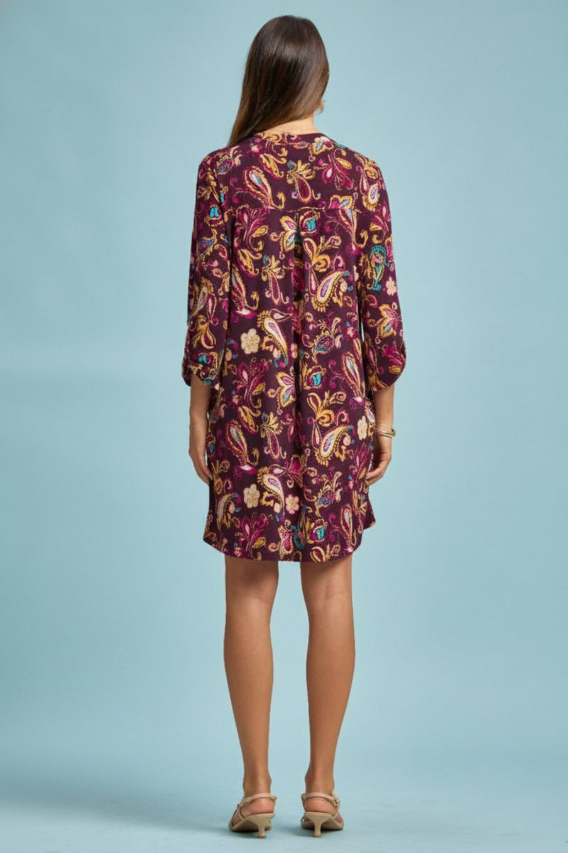 Long Sleeve Lizzy Dress - Paisley Wine