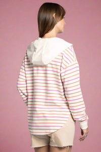 Corinna Cozy Striped V-Neck Hoodie Multi