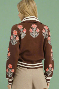 Jacquard Single Stem Knit Jacket - Chocolate