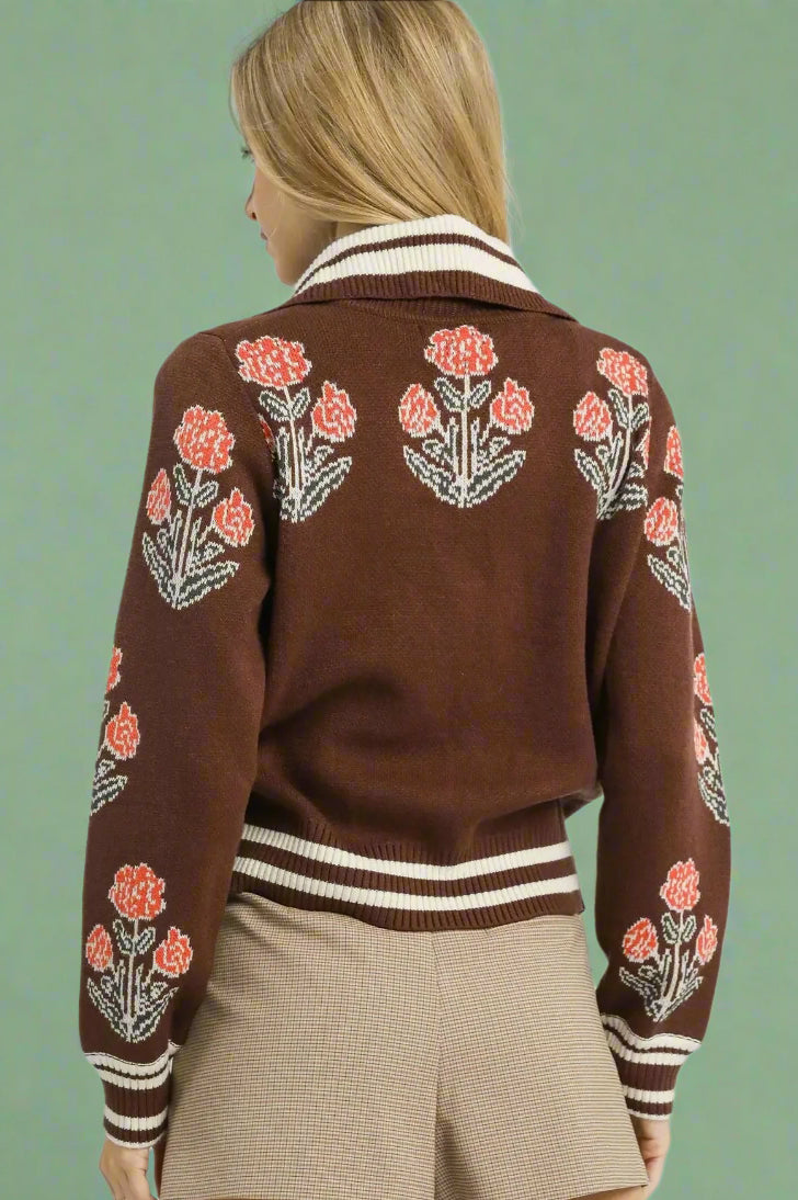 Jacquard Single Stem Knit Jacket - Chocolate