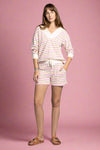 Corinna Cozy Striped V-Neck Hoodie Multi