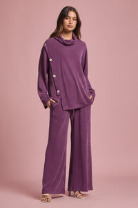 Lavish Elastic Pants - Eggplant