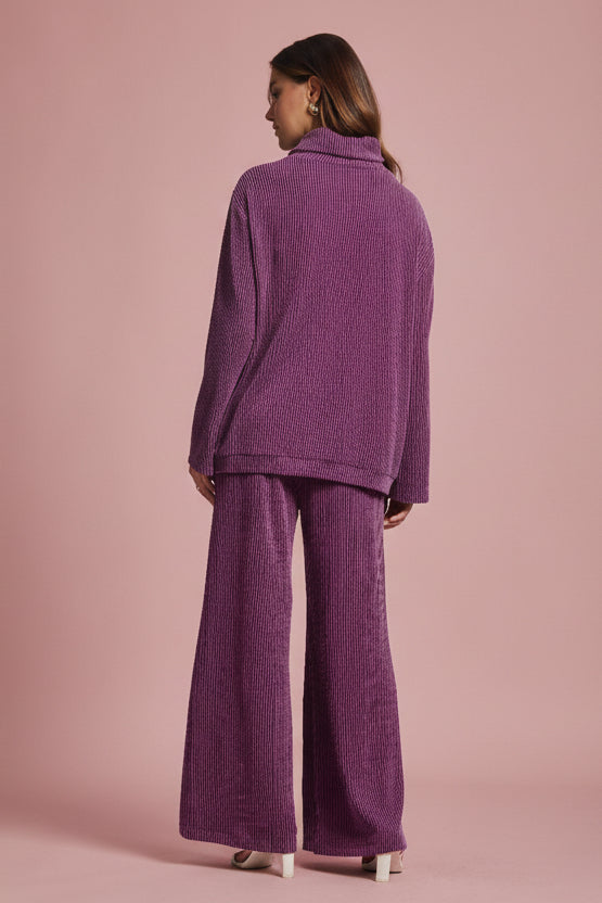 Lavish Elastic Pants - Eggplant