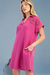 Embroidered Cotton Gauze Dress - Orchid