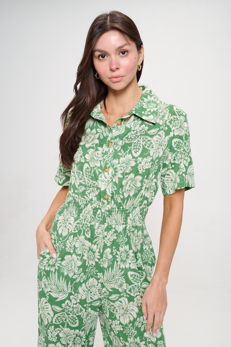 Floral Leaf Overall - Green