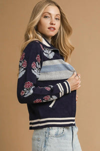 Jacquard Single Stem Knit Jacket - Midnight