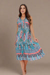 Button Neck Teal Summer Dress