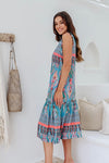 Button Neck Teal Summer Dress