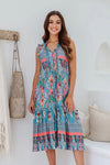 Button Neck Teal Summer Dress