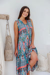 Button Neck Teal Summer Dress