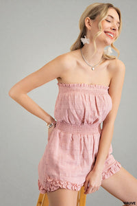 Tube Top Ruffled Romper - Mauve