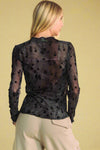 Floral Long Sleeve Mesh Top Navy
