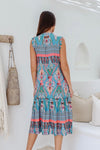 Button Neck Teal Summer Dress