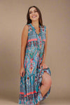 Button Neck Teal Summer Dress