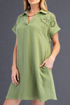 Embroidered Cotton Gauze Dress - Grass Green