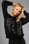 Western Boots Stitch Pullover Sweatshirt - Black