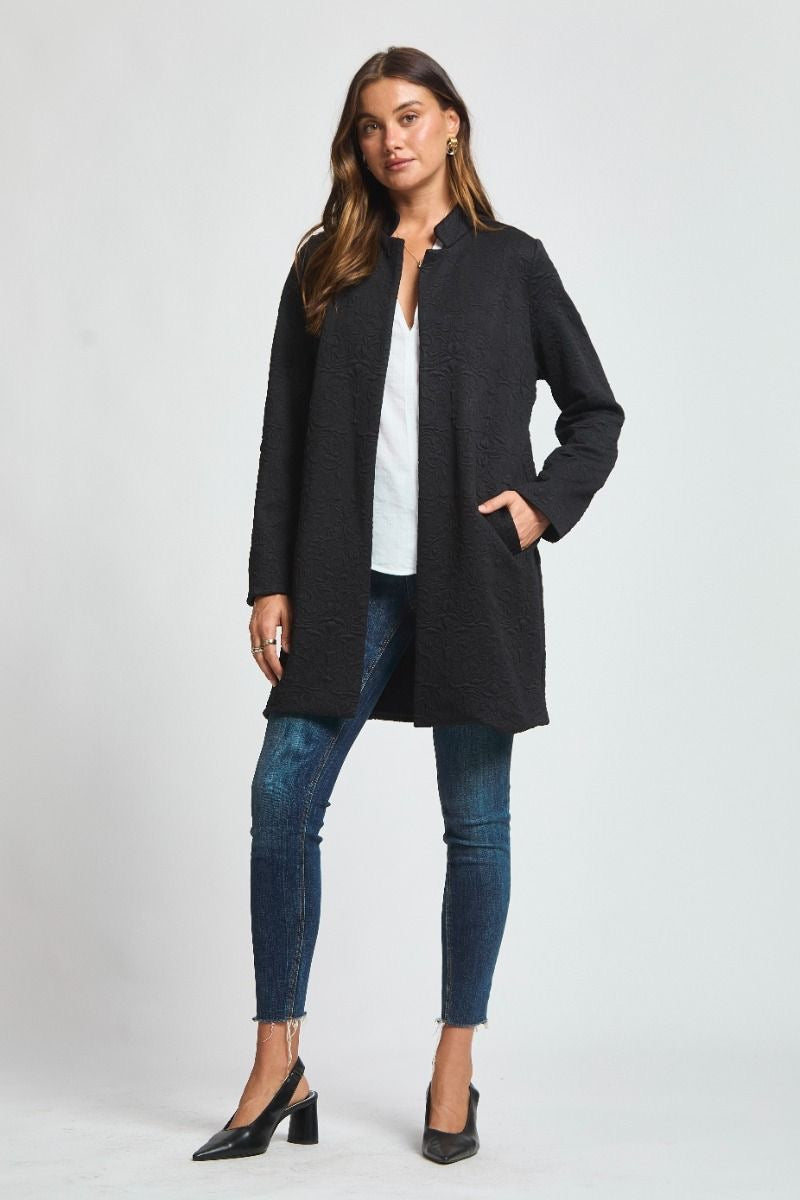 Amara Jacquard Midi Coat - Black
