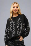 Western Boots Stitch Pullover Sweatshirt - Black
