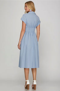 Solid Zip Up Midi Dress - Blue