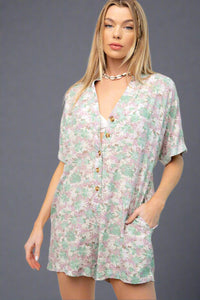 Button Front Romper - Lavender