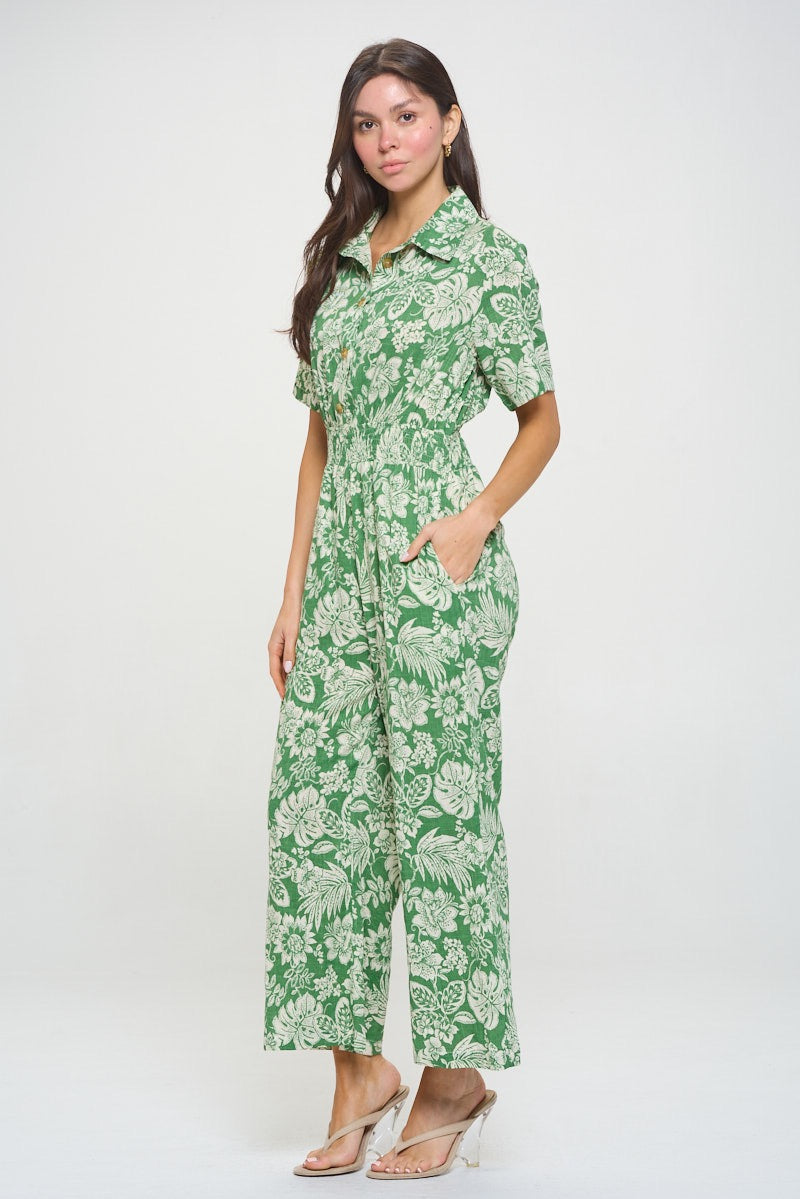 Floral Leaf Overall - Green