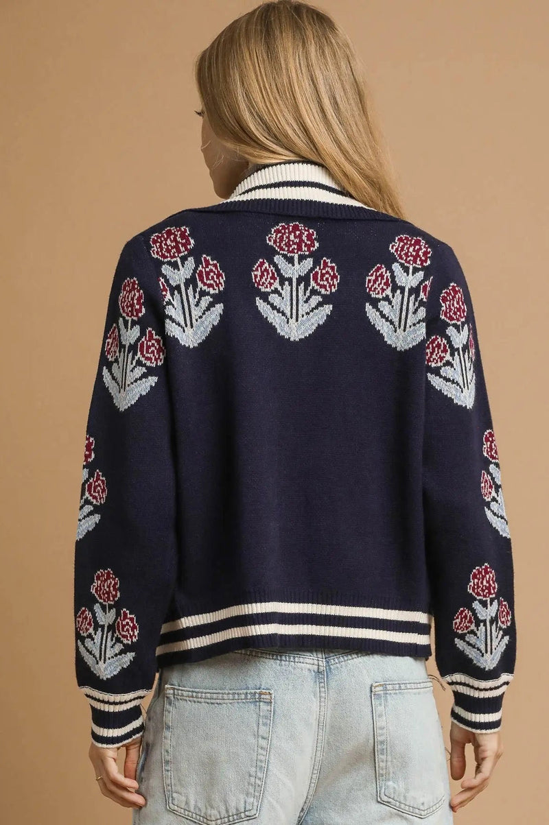 Jacquard Single Stem Knit Jacket - Midnight