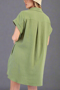 Embroidered Cotton Gauze Dress - Grass Green