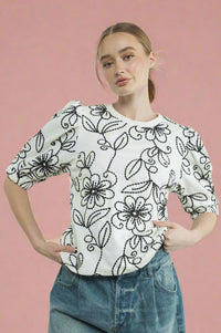 Flower Embroidered Shirt - Off White