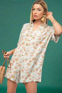 Button Front Romper - Mint Green