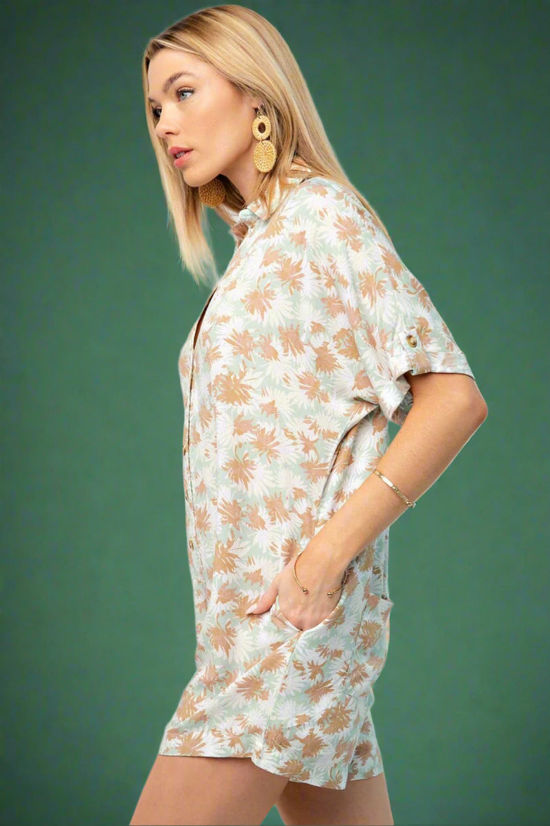 Button Front Romper - Mint Green