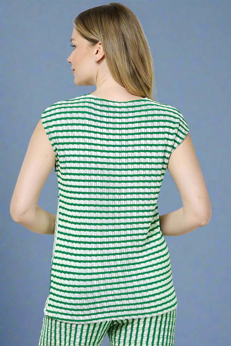 Terry Mixed Stripe Top - Green