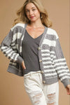 Textured Stripe Button-Up Cardigan - Grey