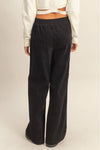 Corduroy High-Waisted Wide Leg Pants - Black