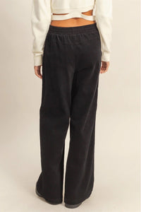 Corduroy High-Waisted Wide Leg Pants - Black