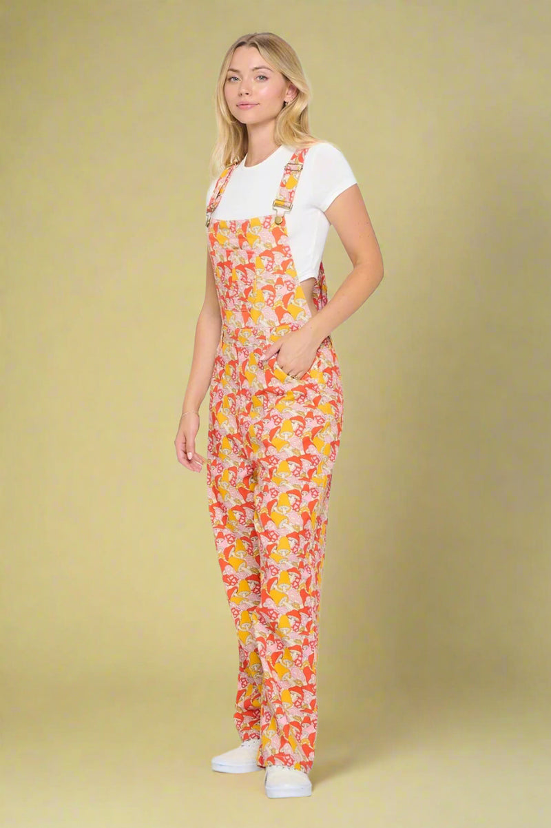 Wild Mushroom Print Overall - Red
