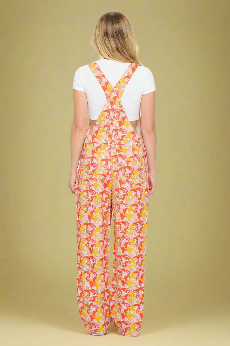 Wild Mushroom Print Overall - Red
