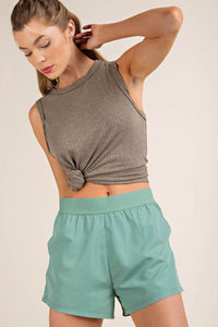 Back Ruffle Casual Short - Dark Sage