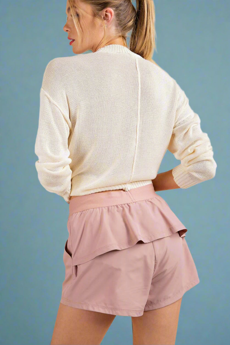 Back Ruffle Casual Short - Mauve