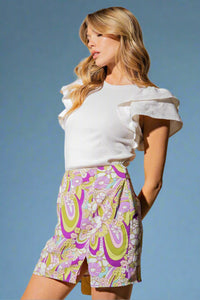 Retro Floral Mini Skirt - Purple