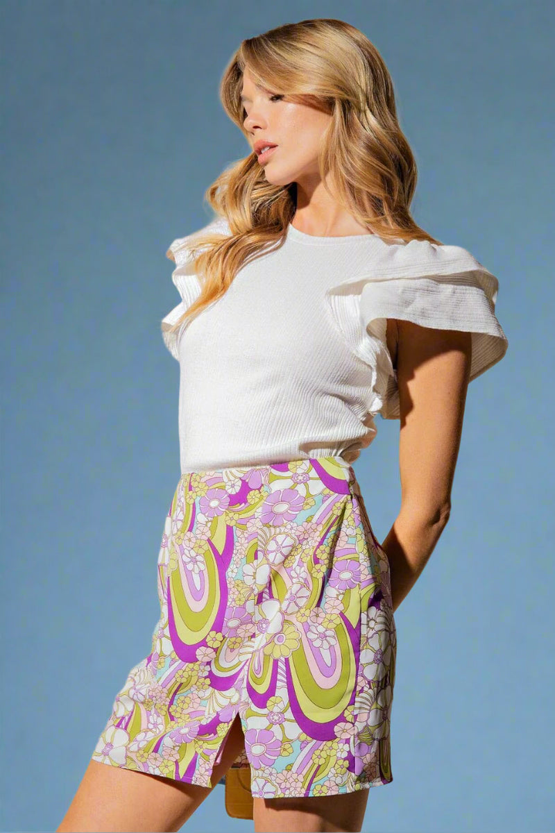 Retro Floral Mini Skirt - Purple