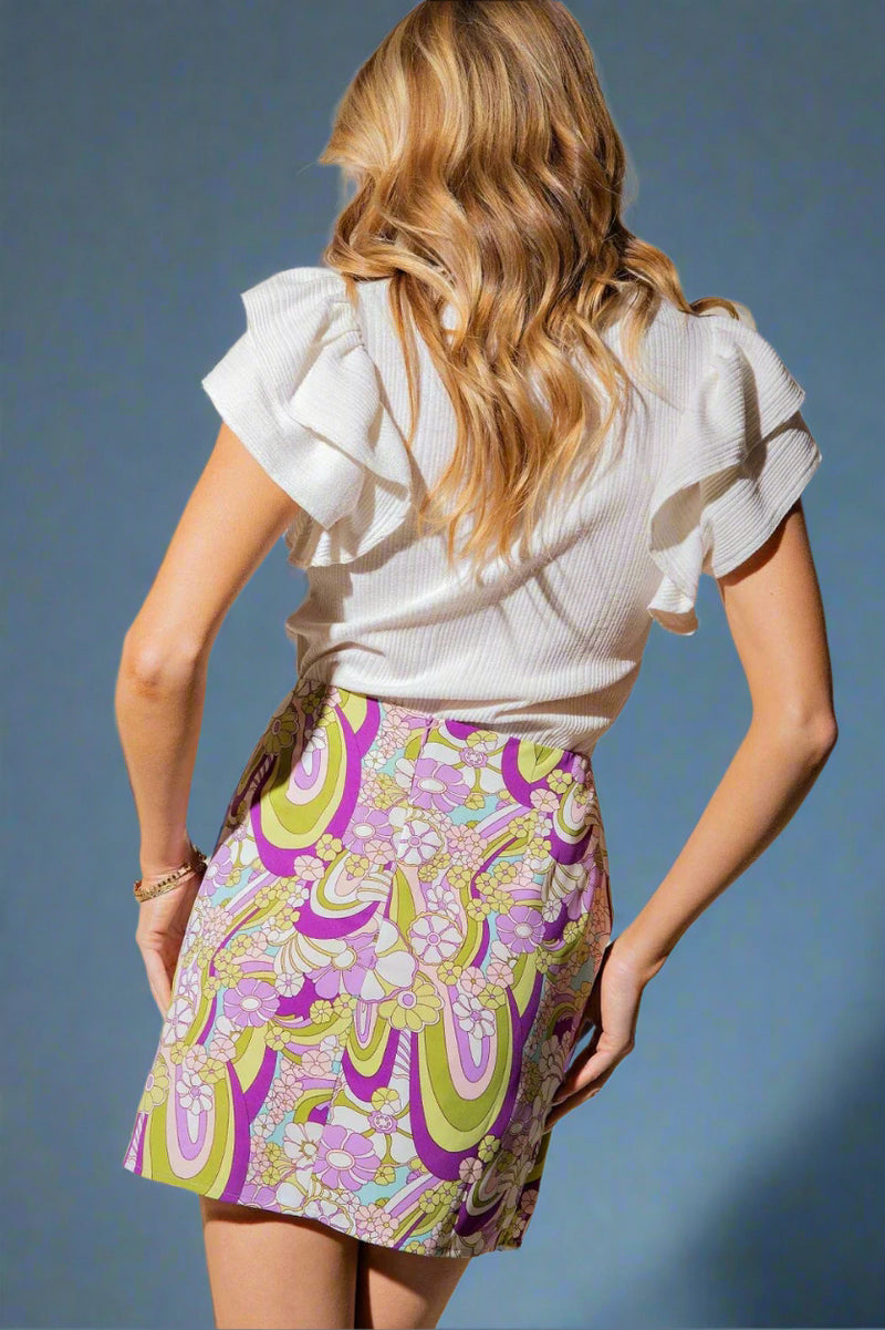 Retro Floral Mini Skirt - Purple