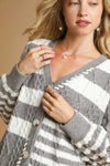 Textured Stripe Button-Up Cardigan - Grey