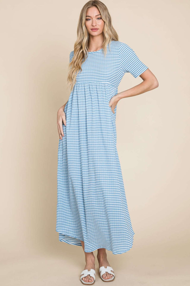 Gingham Poplin Dress Blue