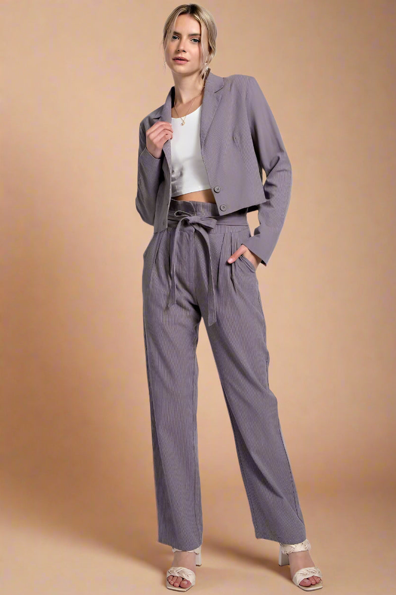 Tie Front Pinstripe Trouser - Charcoal