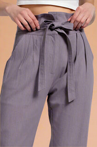 Tie Front Pinstripe Trouser - Charcoal