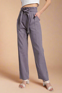 Tie Front Pinstripe Trouser - Charcoal