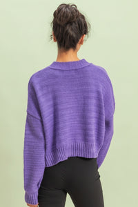 Drop Shoulder Cropped Cardigan Sweater - Wisteria