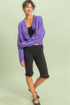 Drop Shoulder Cropped Cardigan Sweater - Wisteria