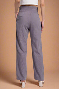 Tie Front Pinstripe Trouser - Charcoal