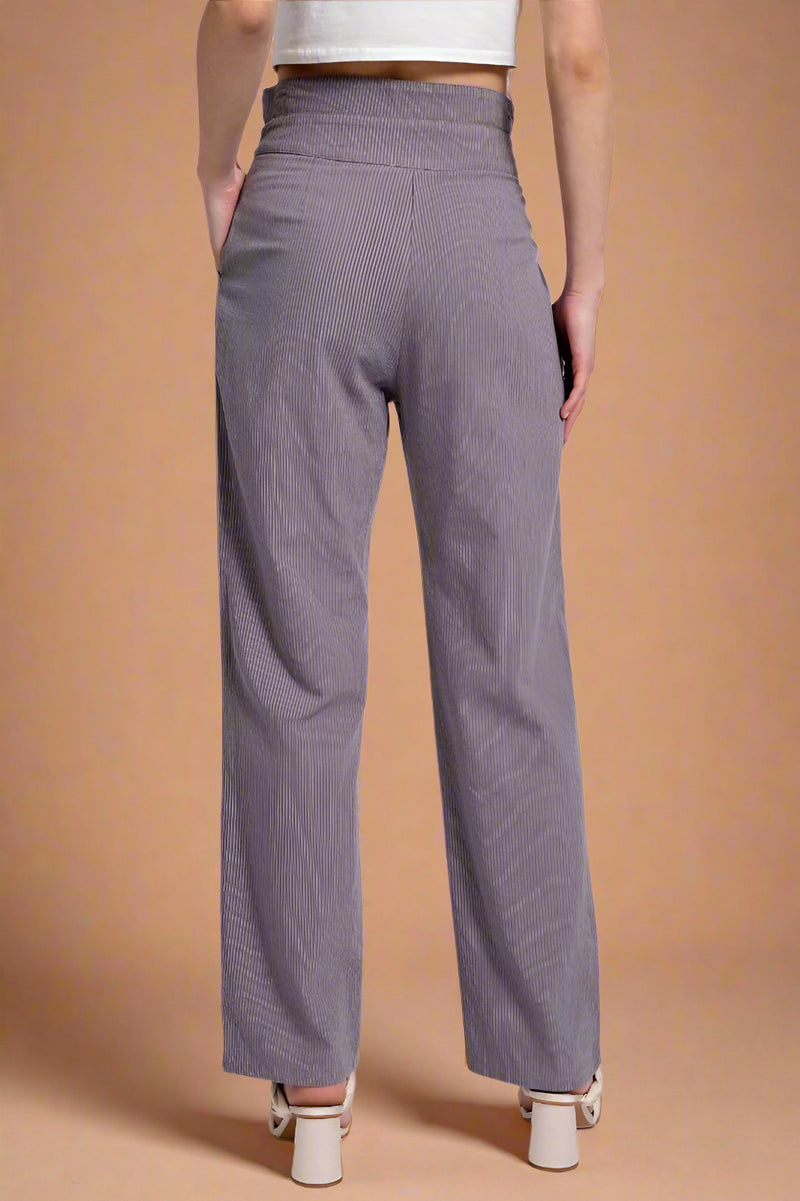 Tie Front Pinstripe Trouser - Charcoal